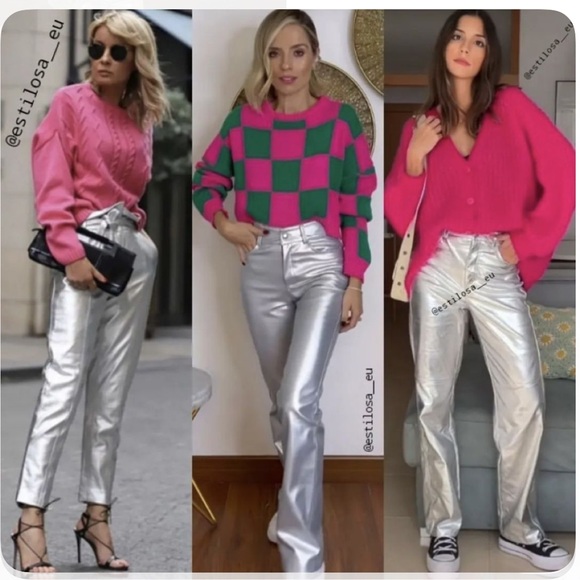 NWT Gianni Bini Tatania Metallic Silver Pants Sz 26 - Picture 11 of 13